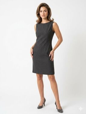 Vintage Geri C. Charcoal Grey Tank Sheath Dress Sleek Office Staple Mod M /VTG L